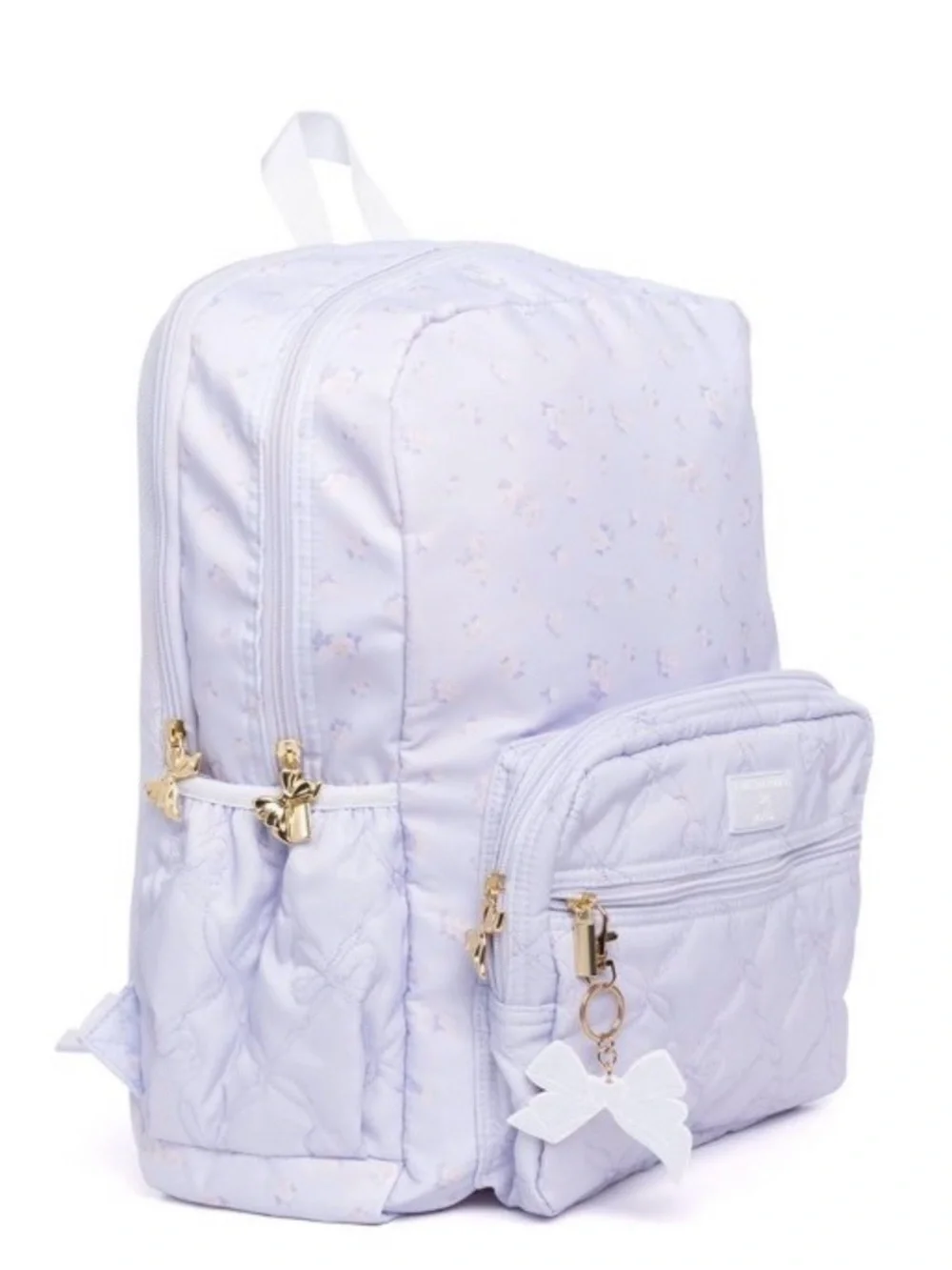 Light Blue  Lavender Quilted Backpack with Bow Charm